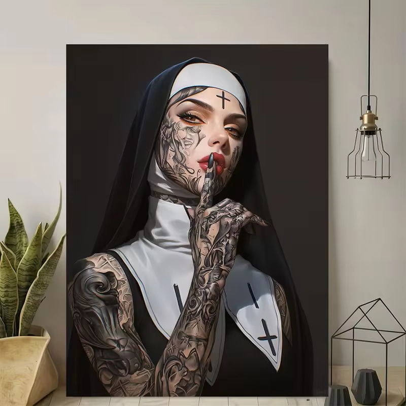 Fashion Girl Tattoo Nun Canvas - Photography Trend review and price