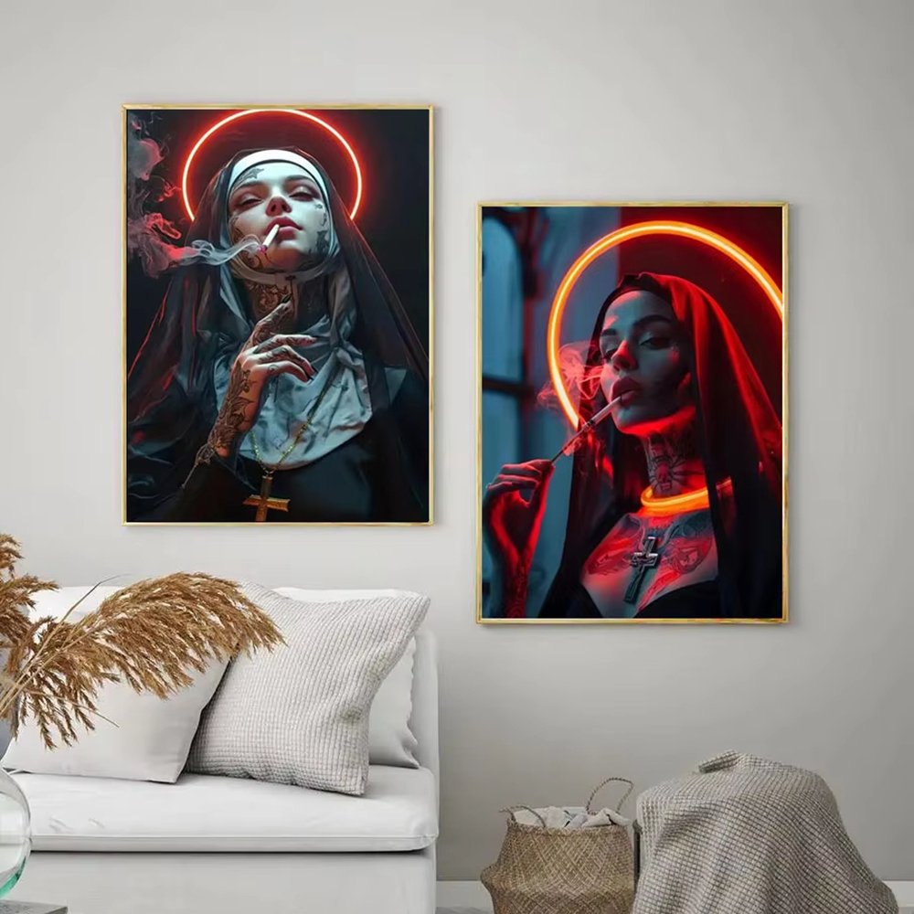 Fashion Girl Tattoo Nun Canvas - Photography Trend review and price